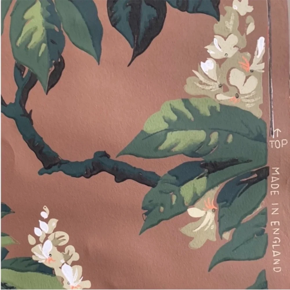 Vintage 30s Botanical Horse Chestnut Floral Wallpaper Made in England